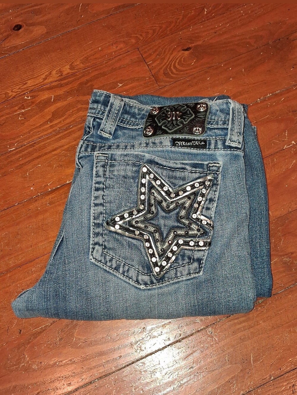 Miss Me Light Blue Boot Cut Jeans with Studded Star Embellished Back Pockets